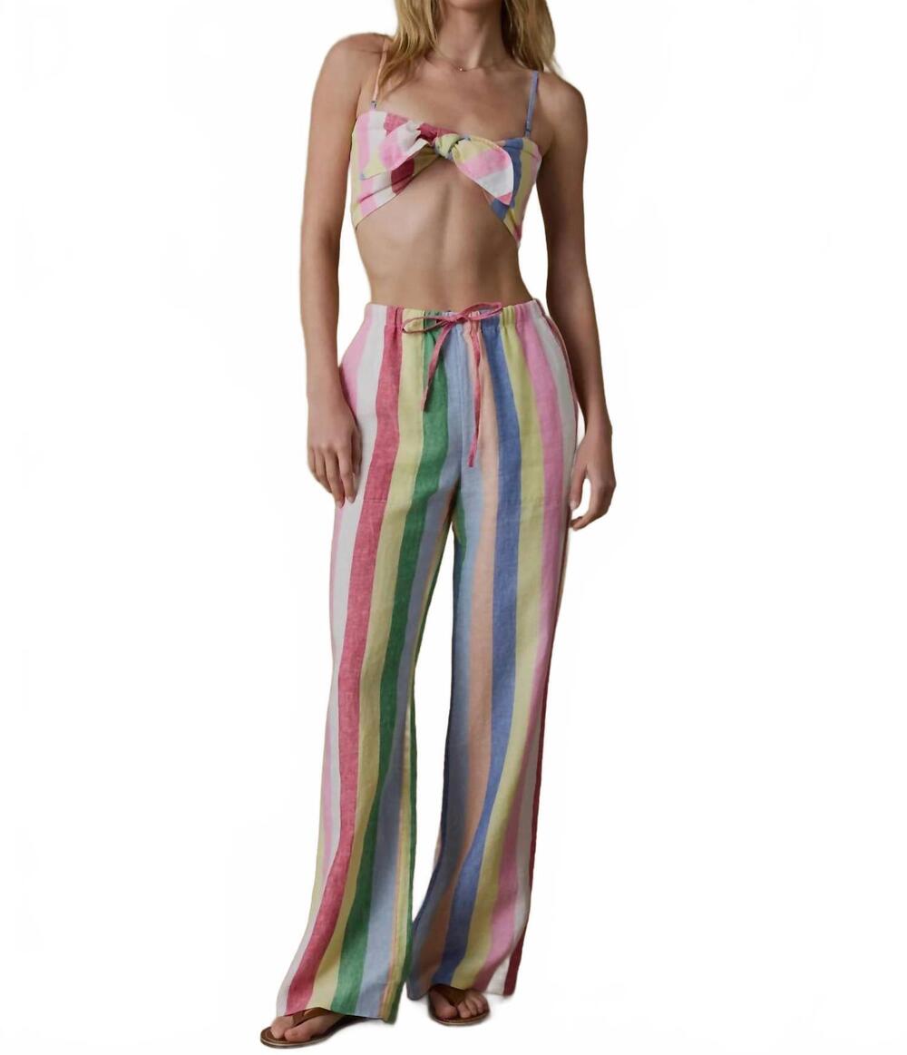 NEW FAHERTY women's laguna linen bandeau top in sunbeam stripe